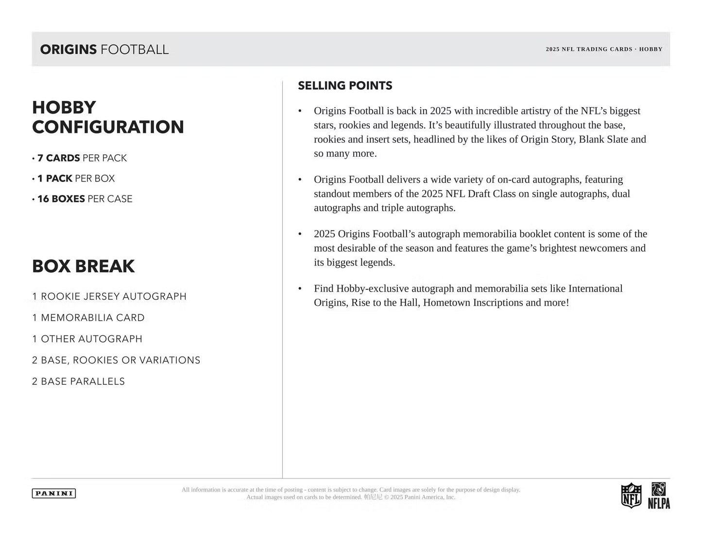 2025 Panini Origins Football Hobby Box