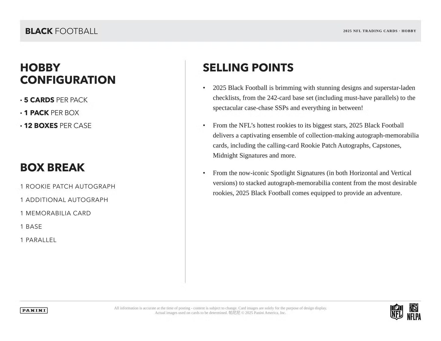 2025 Panini Black Football Hobby Box