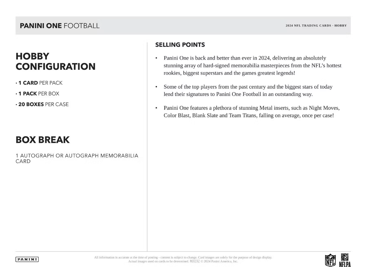 2024 Panini One Football Hobby Box